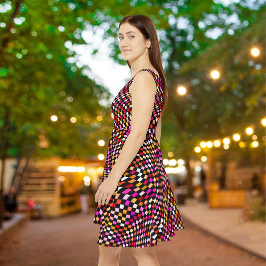Warped Red Checkered Women's Skater Dress