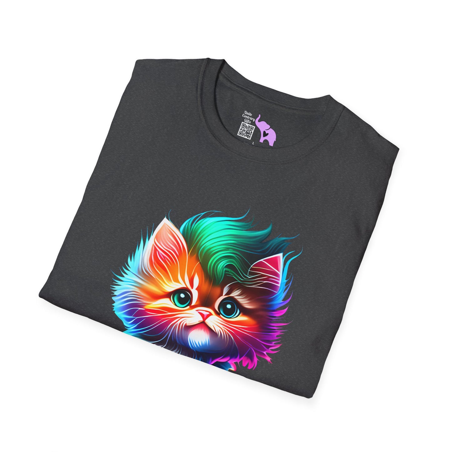Cute Colorful Kitten w/Soccer Ball Adult T-shirt