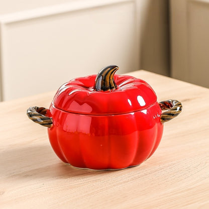 Pumpkin-shaped Ceramic Soup Bowl With Lid