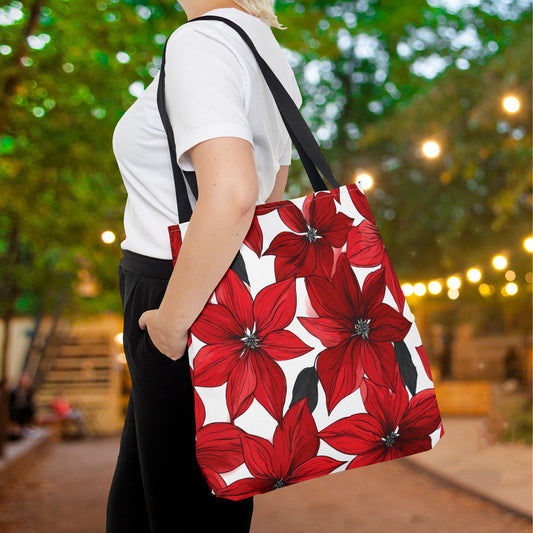 Inked Poinsettias Canvas Tote Bag