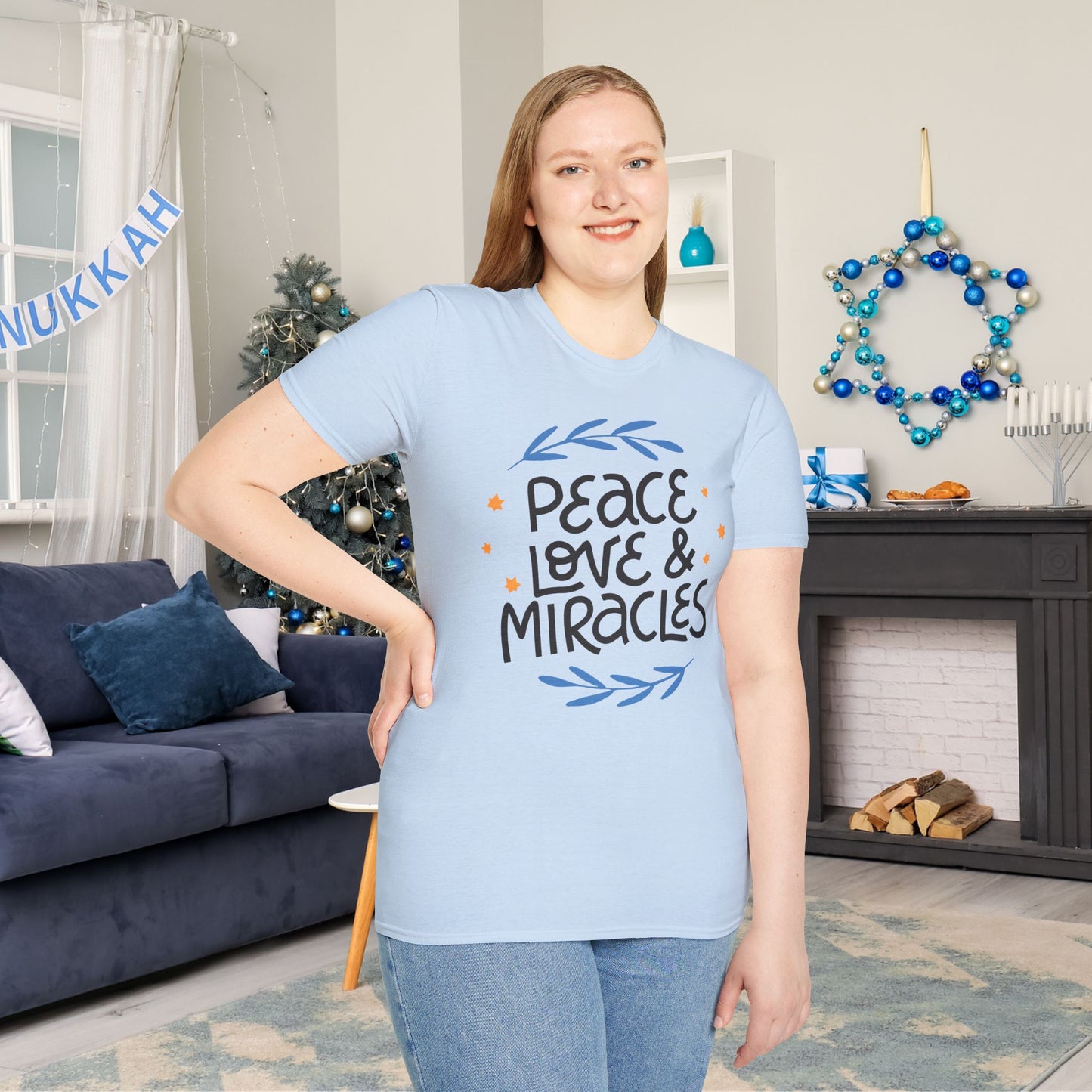 Hanukkah Peace Love & Miracles 2 Adult T-shirt