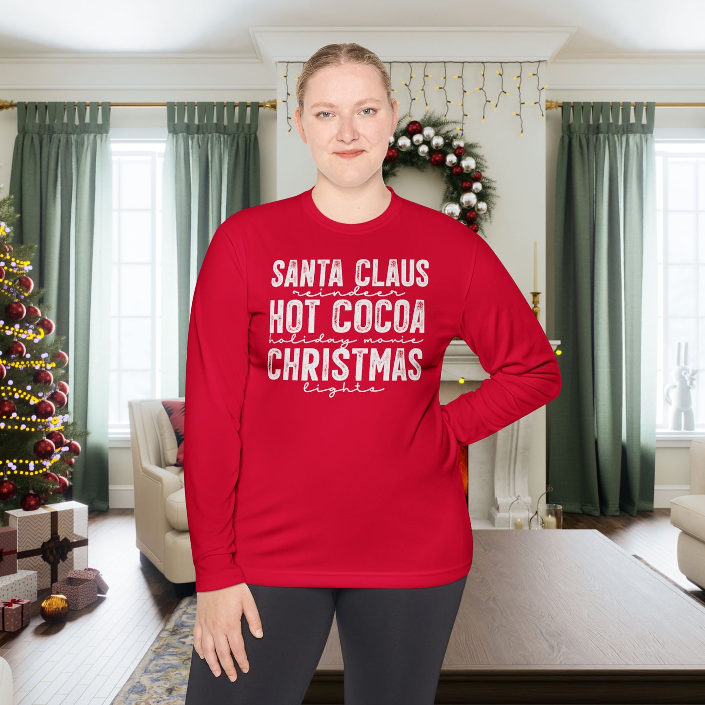Santa Claus Hot Cocoa Christmas Adult Long Sleeve Tee