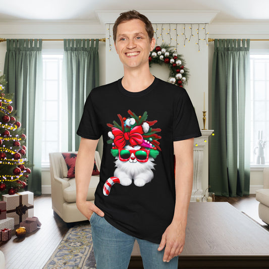 White Candy Cane Kitten Adult T-shirt