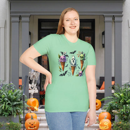 Ice Cream Cones w/Pumpkins and Ghost Adult  T-shirt