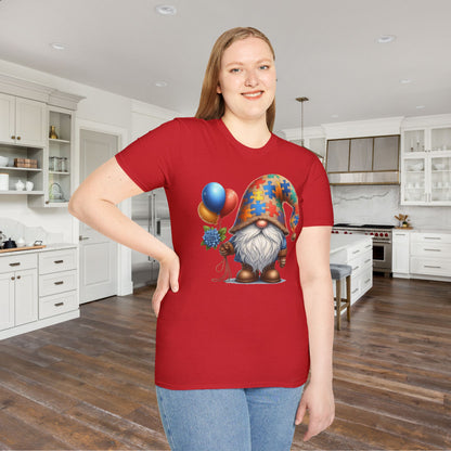 Autism Awarness Gnome w/Balloons Adult T-shirt