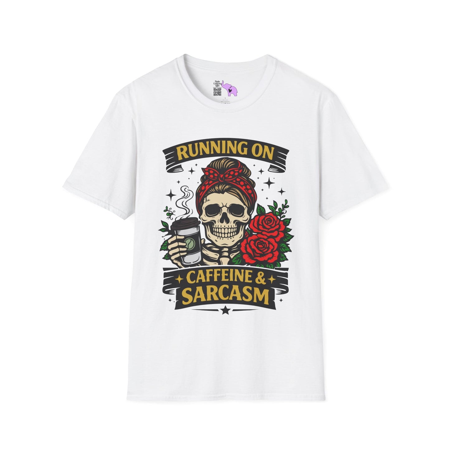 Running on Caffeine and Sarcasm (Roses) Adult T-shirt