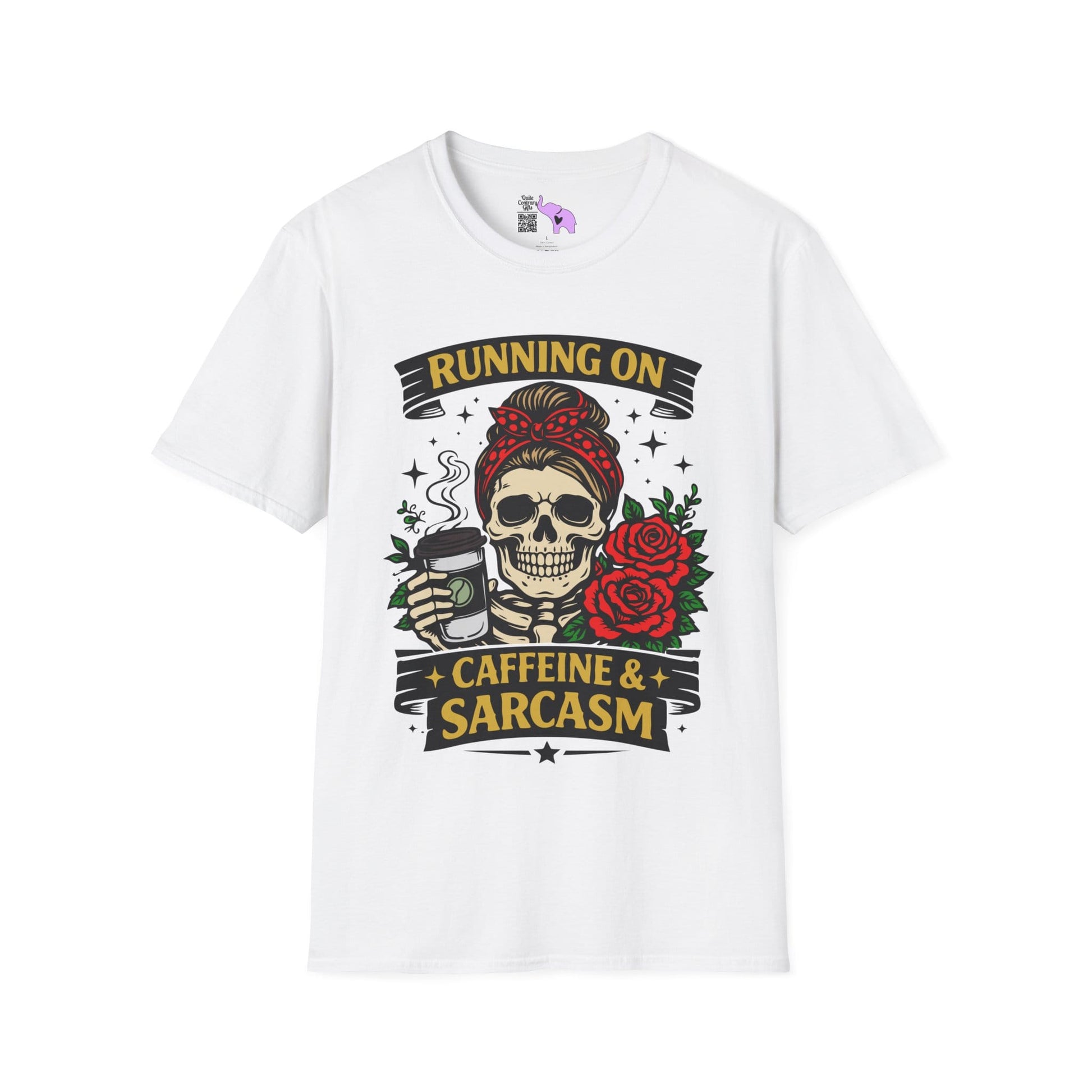 Running on Caffeine and Sarcasm (Roses) Adult T-shirt