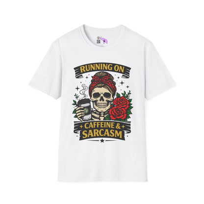 Running on Caffeine and Sarcasm (Roses) Adult T-shirt