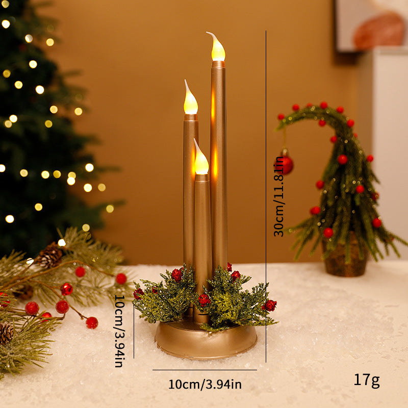 Artificial LED Candle Trio with Holly Base