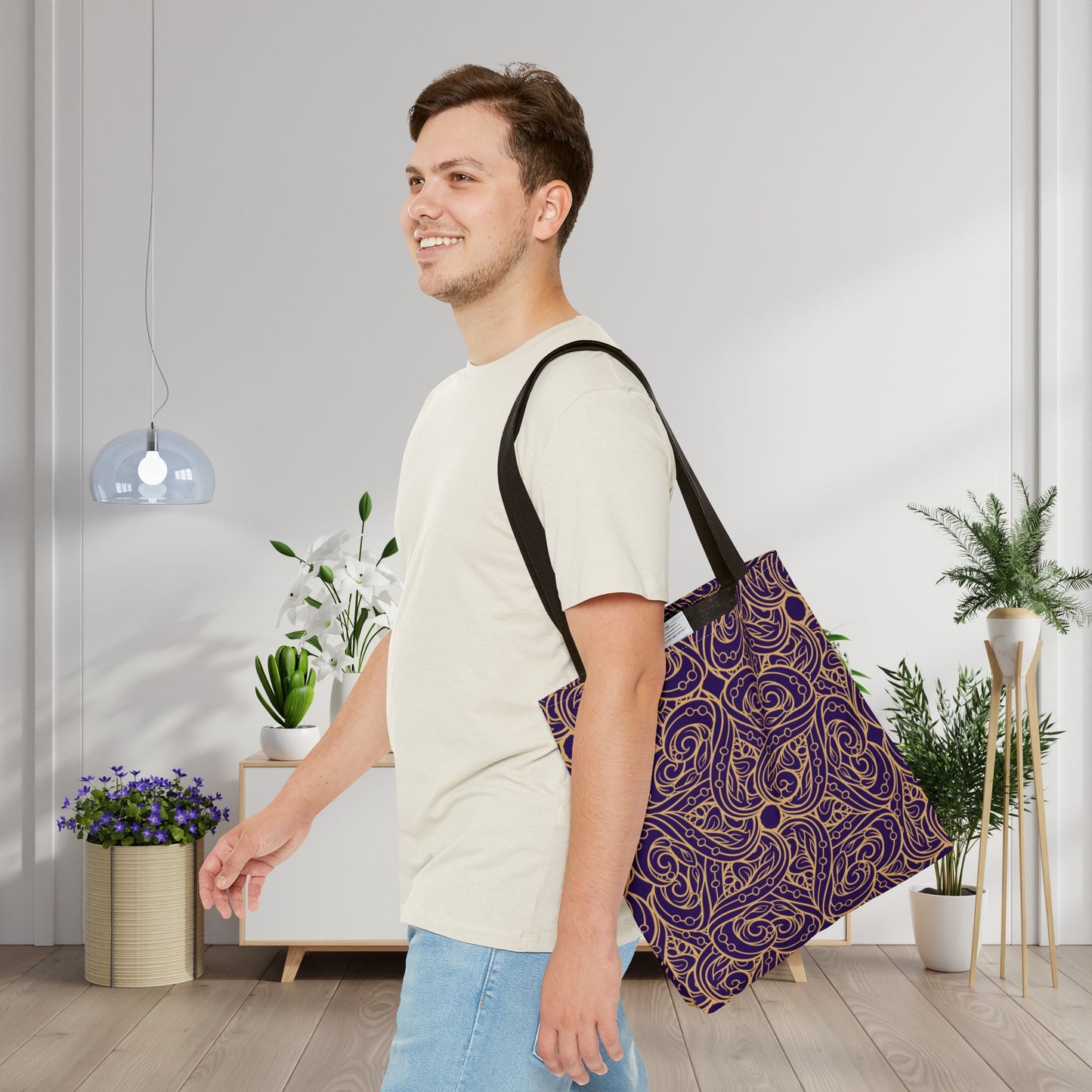 Golden Amethyst Radiance Mandala Canvas Tote Bag