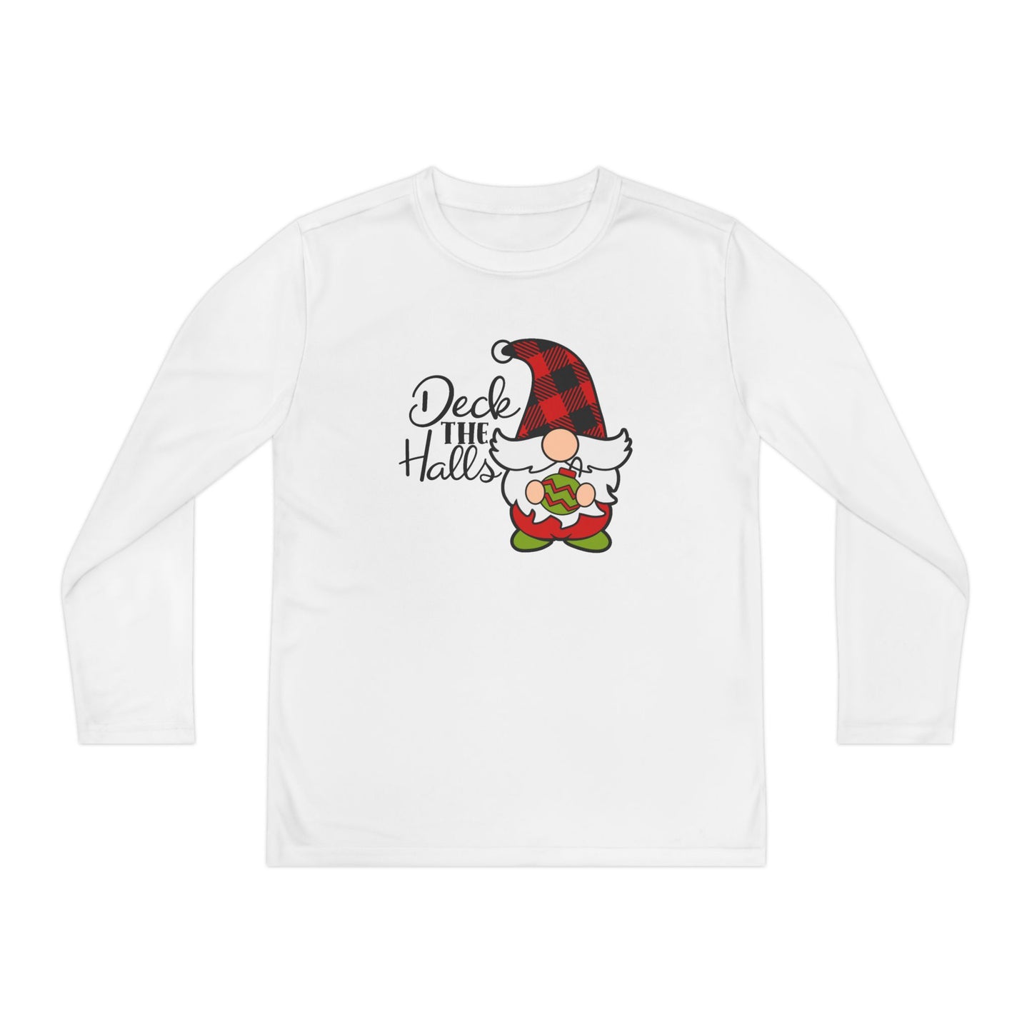 Deck the Halls Plaid Gnome Youth Long Sleeve Tee