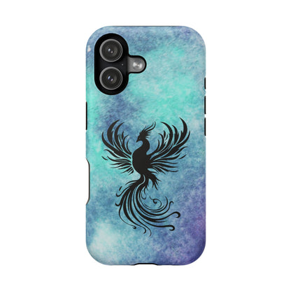 Phoenix Silhouette Over Teal Nebula MagSafe® Compatible Tough Case for iPhone
