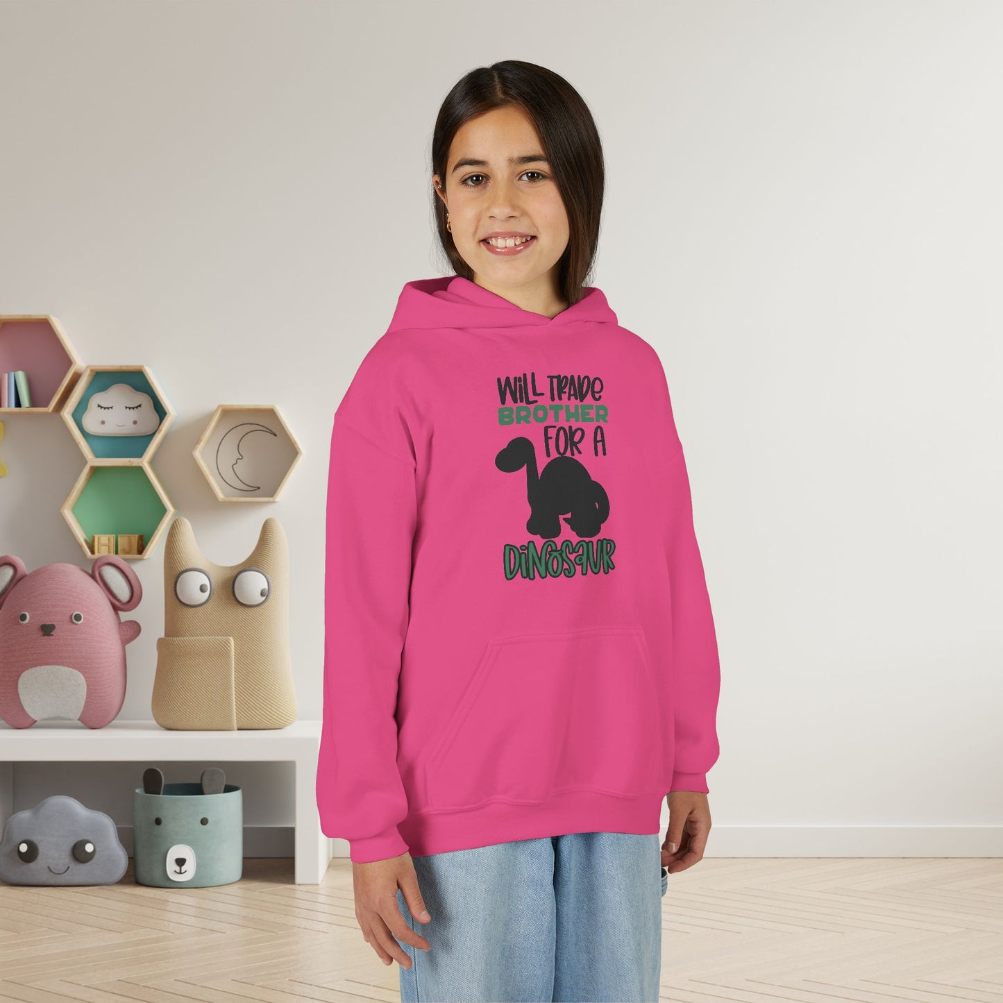 Will Trade Brother For A Dinosaur Youth Heavy Blend Hoodie