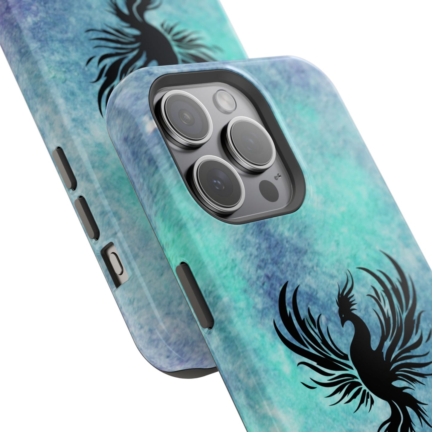 Phoenix Silhouette Over Teal Nebula MagSafe® Compatible Tough Case for iPhone