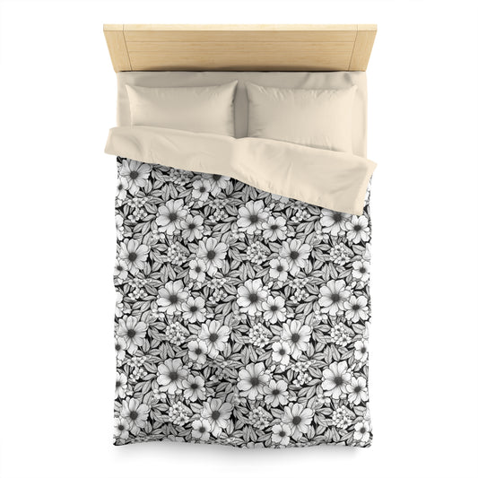 Black & White Forget-Me-Nots Microfiber Duvet Cover