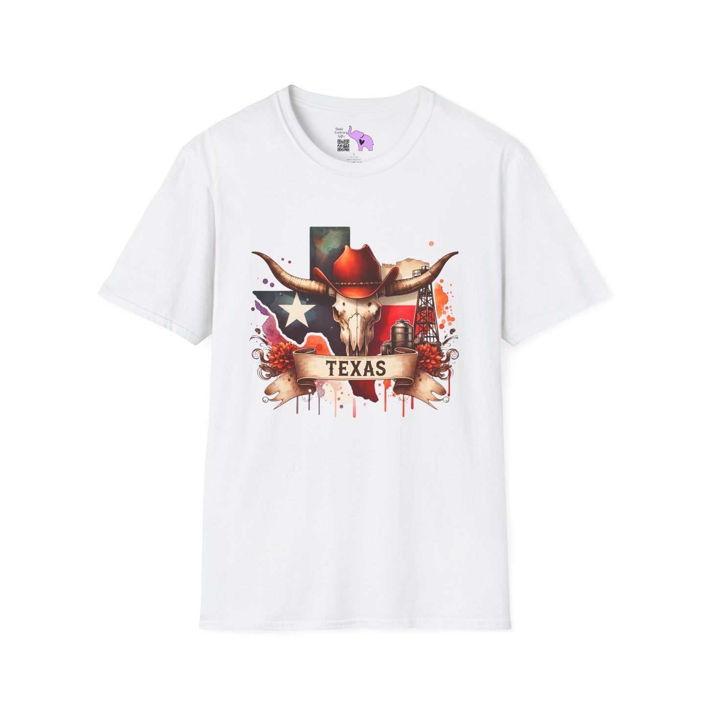 Texas Cow Skull w/Red Cowboy Hat Adult T-shirt