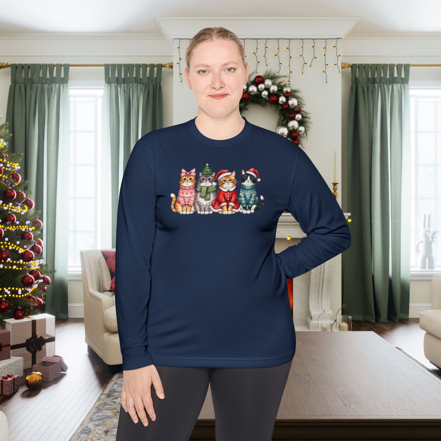 Meowy Christmas Crew Adult Long Sleeve Tee