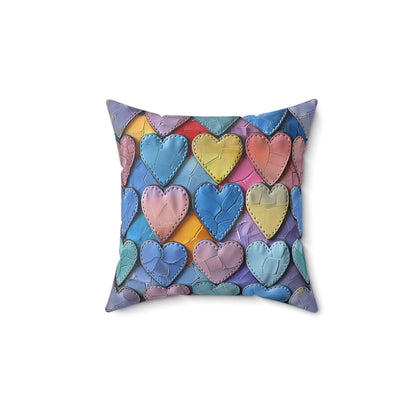Color Pop Leather Hearts Throw Pillow