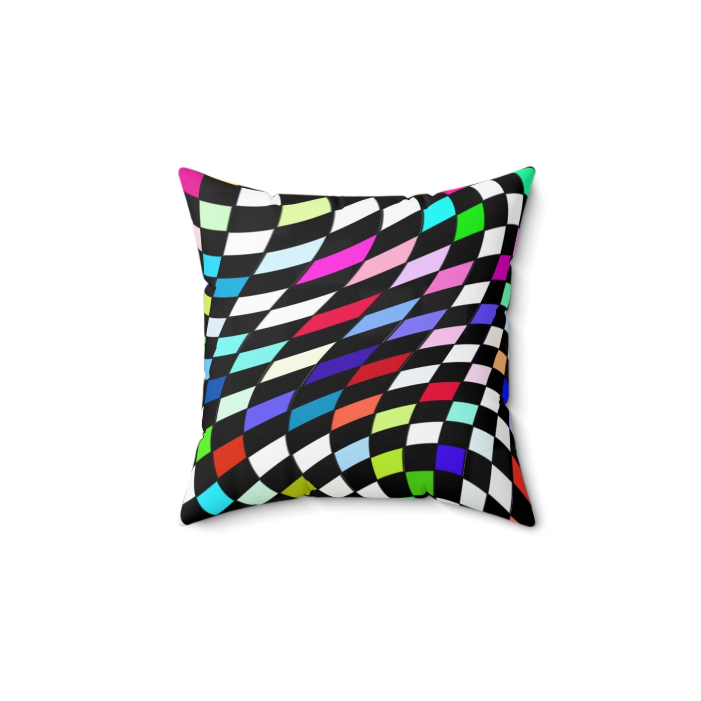 Warped Colorful Checkered Throw Pillow