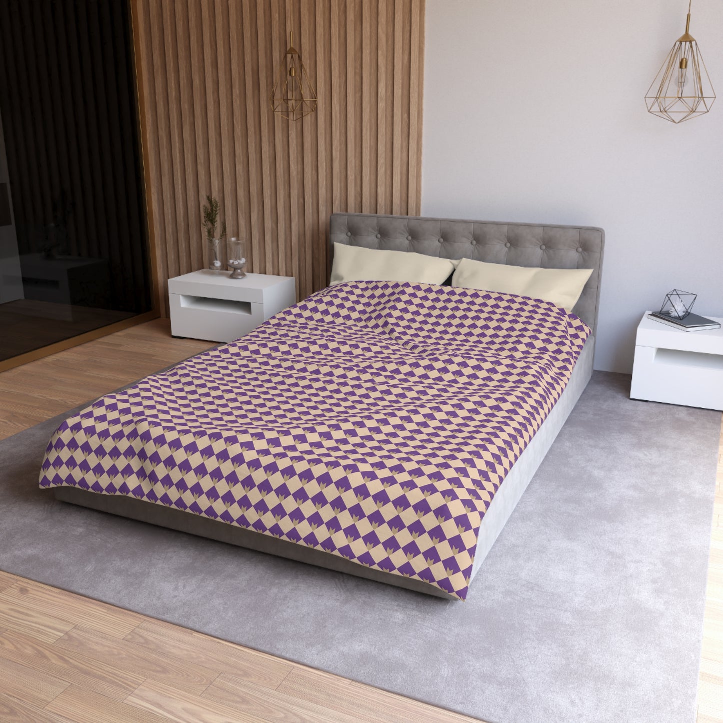 Diamond Bloom-Amethyst & Cream Microfiber Duvet Cover