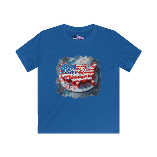 America-Shaped Happy 250th Birthday Cake Youth Softstyle Tee