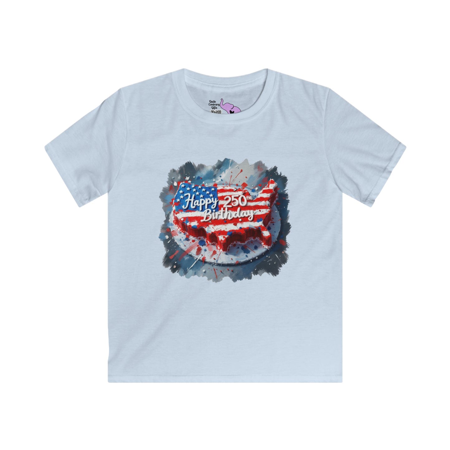 America-Shaped Happy 250th Birthday Cake Youth Softstyle Tee