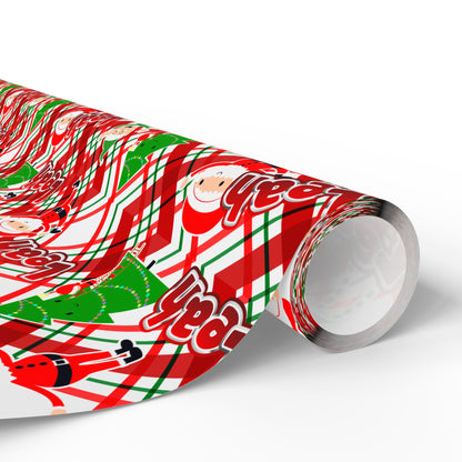 Playful Skinny Santa & Elves Christmas Custom Wrapping Paper (Leah)