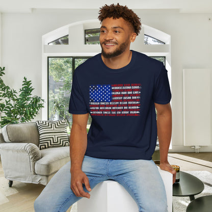 American Flag w/States Horizontal Adult Tshirt
