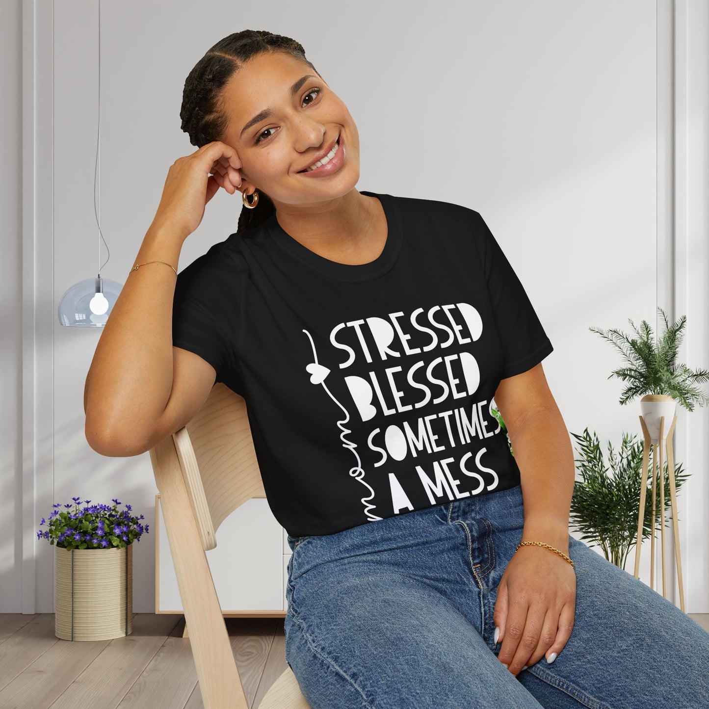 Mama Stressed Blessed Sometimes A Mess Adult T-shirt