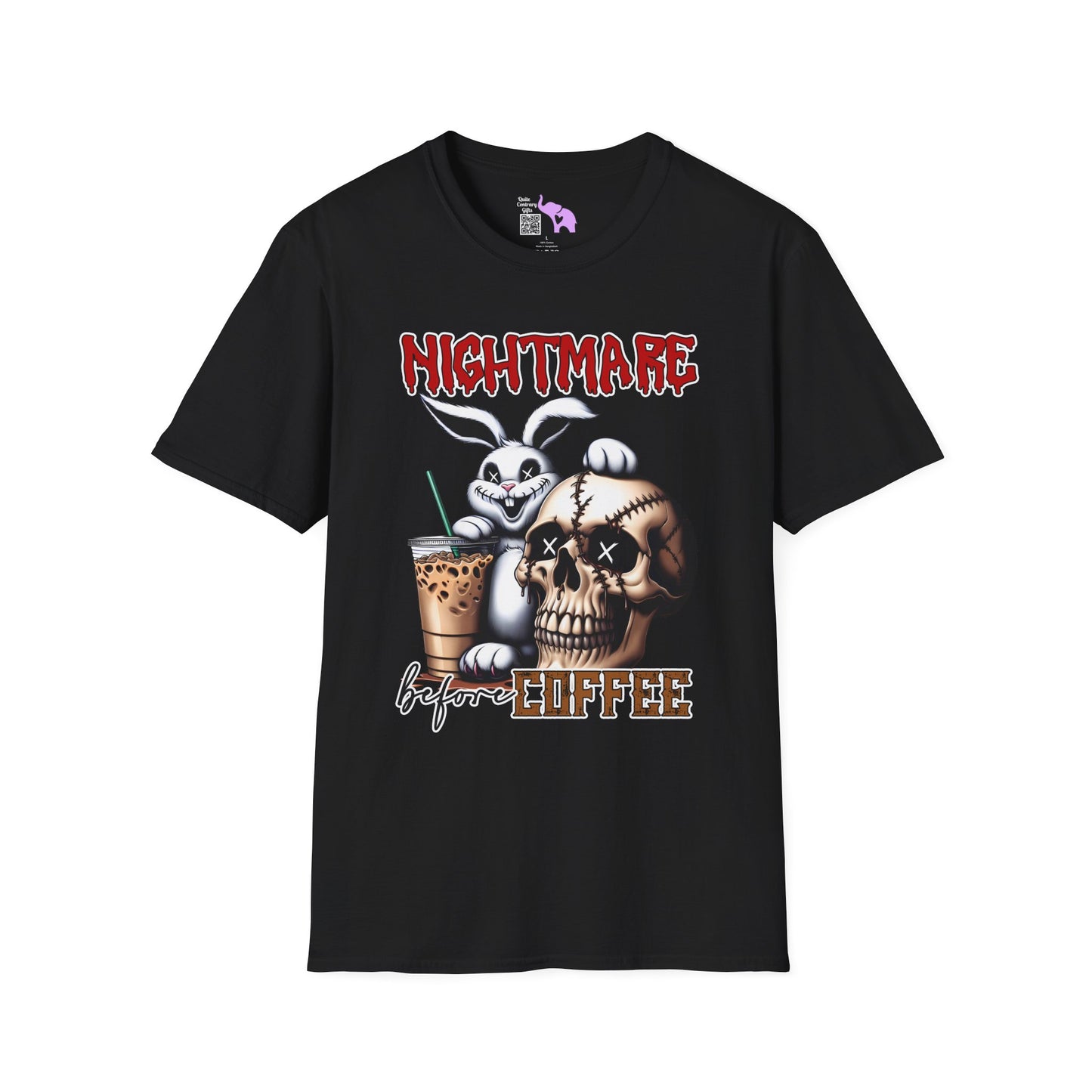 Nightmare Before Coffee (Voodoo Bunny/Skull) Adult T-shirt
