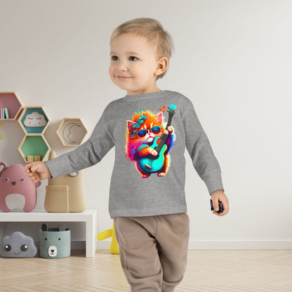 Colorful Guitar Kitten Toddler Long Sleeve Tee
