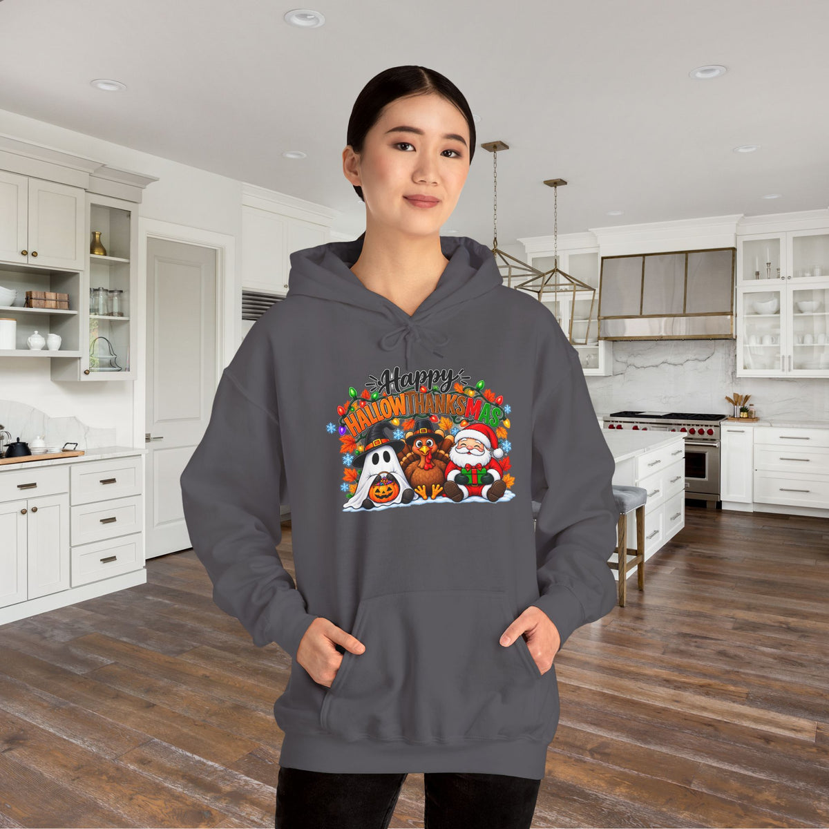 Happy Hallowthanksmas (String Lights) Heavy Blend™ Adult Hoodie