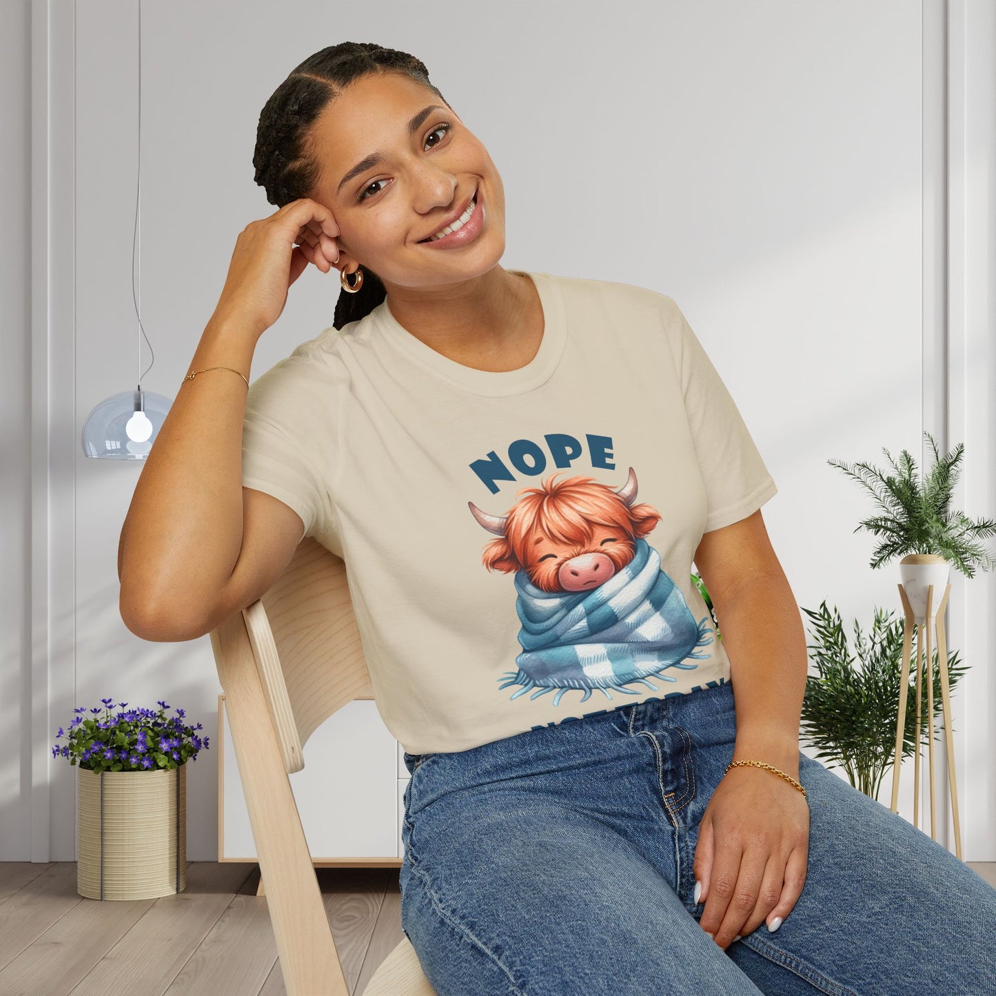 Nope Not Today Cute Cow Adult T-shirt