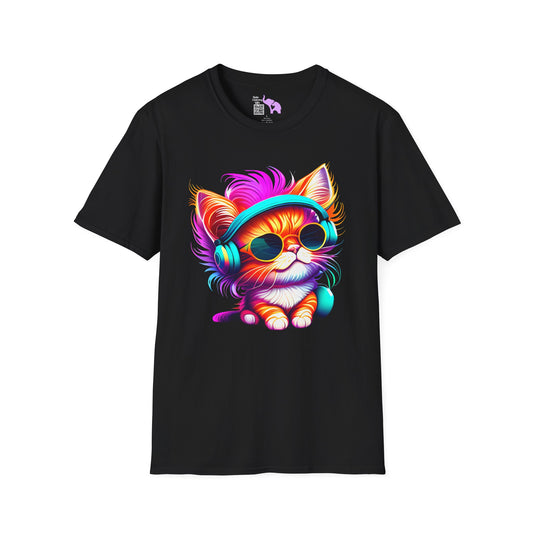Cool Kitten w/Headphones Adult T-shirt