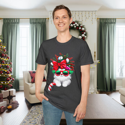 White Candy Cane Kitten Adult T-shirt