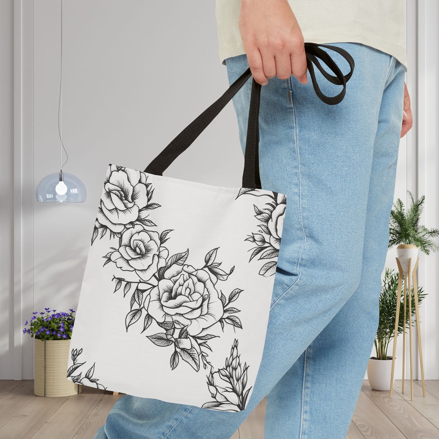 Midnight Rose Sketch Canvas Tote Bag