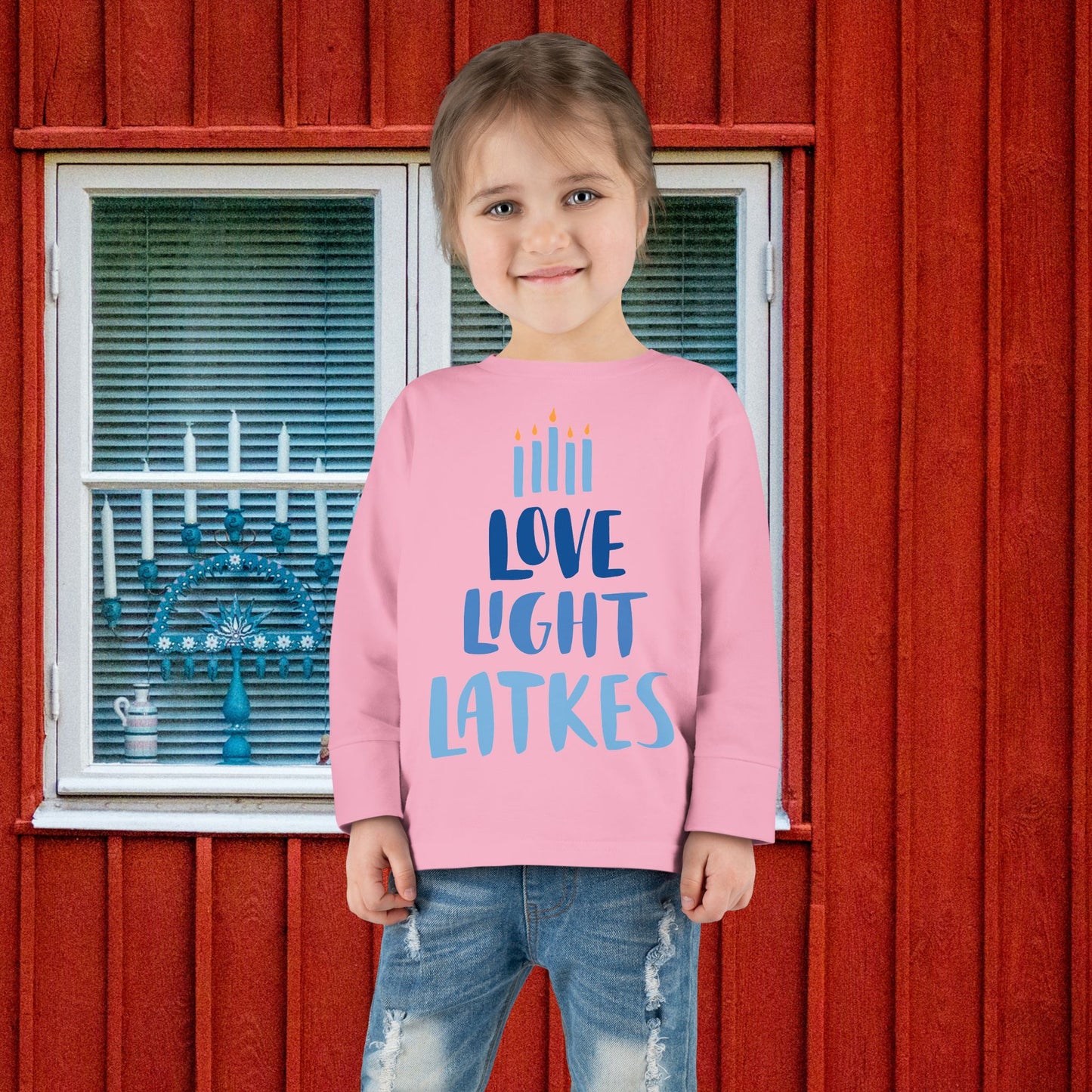 Hanukkah Love Light Latkes Toddler Long Sleeve Tee