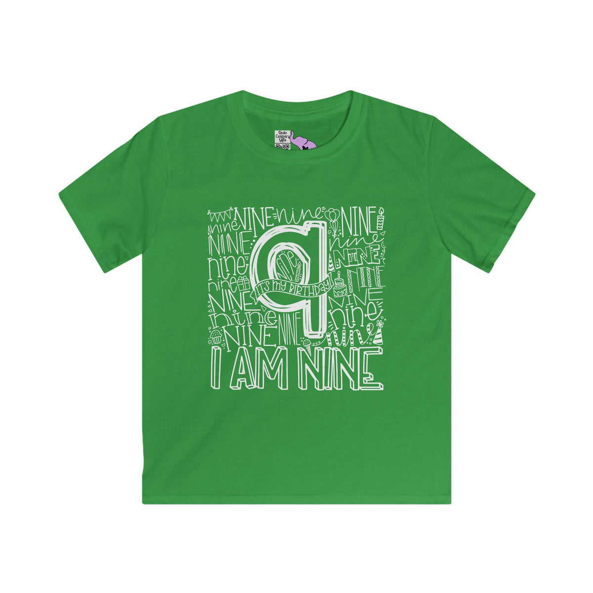 I Am Nine Typography Youth Softstyle Tee