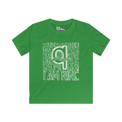 I Am Nine Typography Youth Softstyle Tee