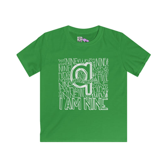 I Am Nine Typography Youth Softstyle Tee