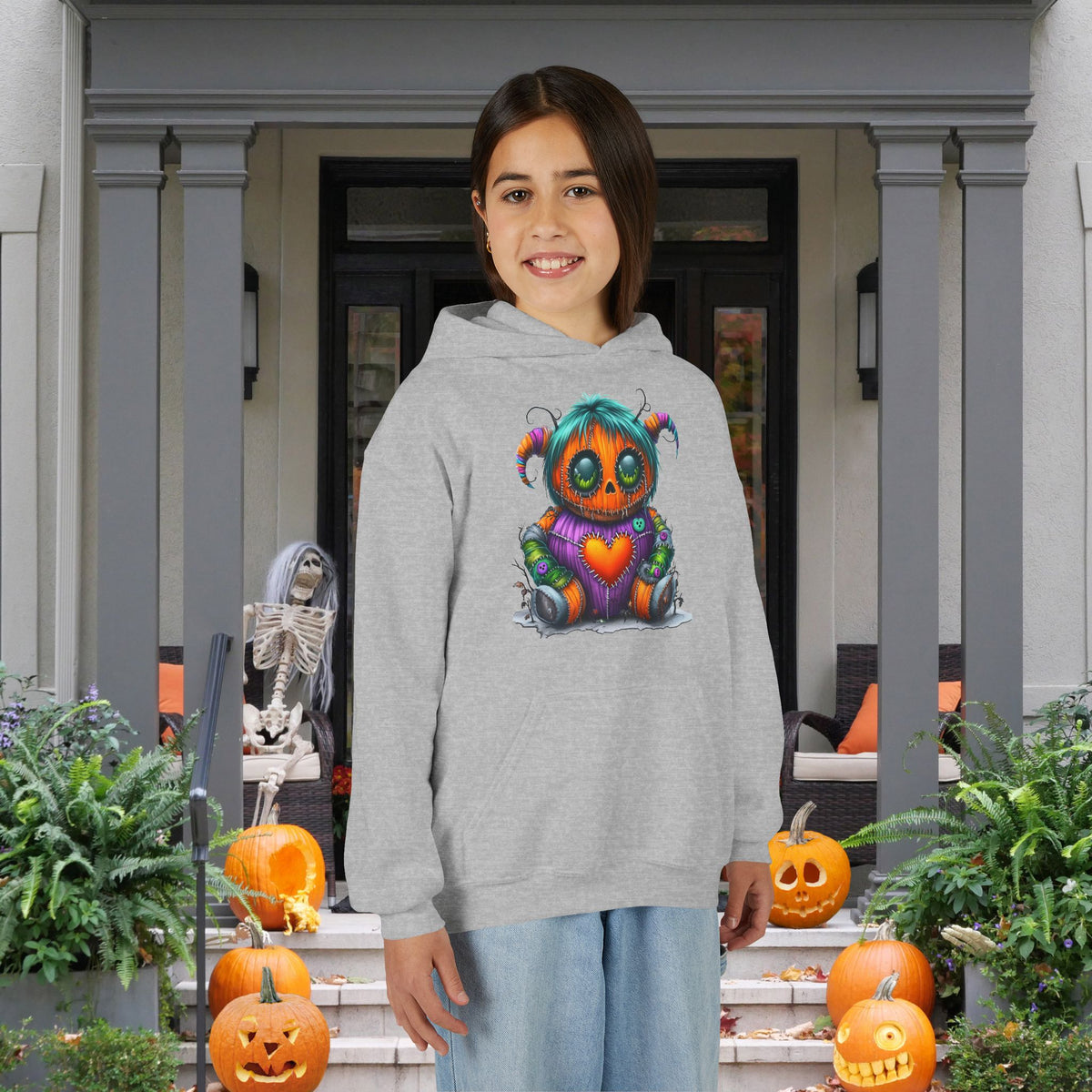 Patchwork Pumpkin Heart Youth Heavy Blend Hoodie