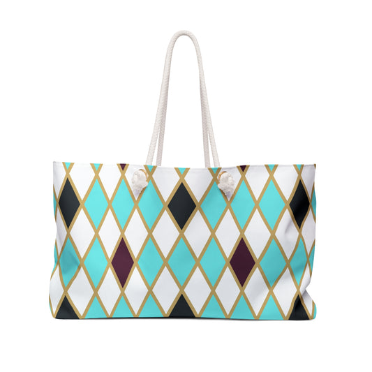 Teal/White Harlequin Weekender Bag