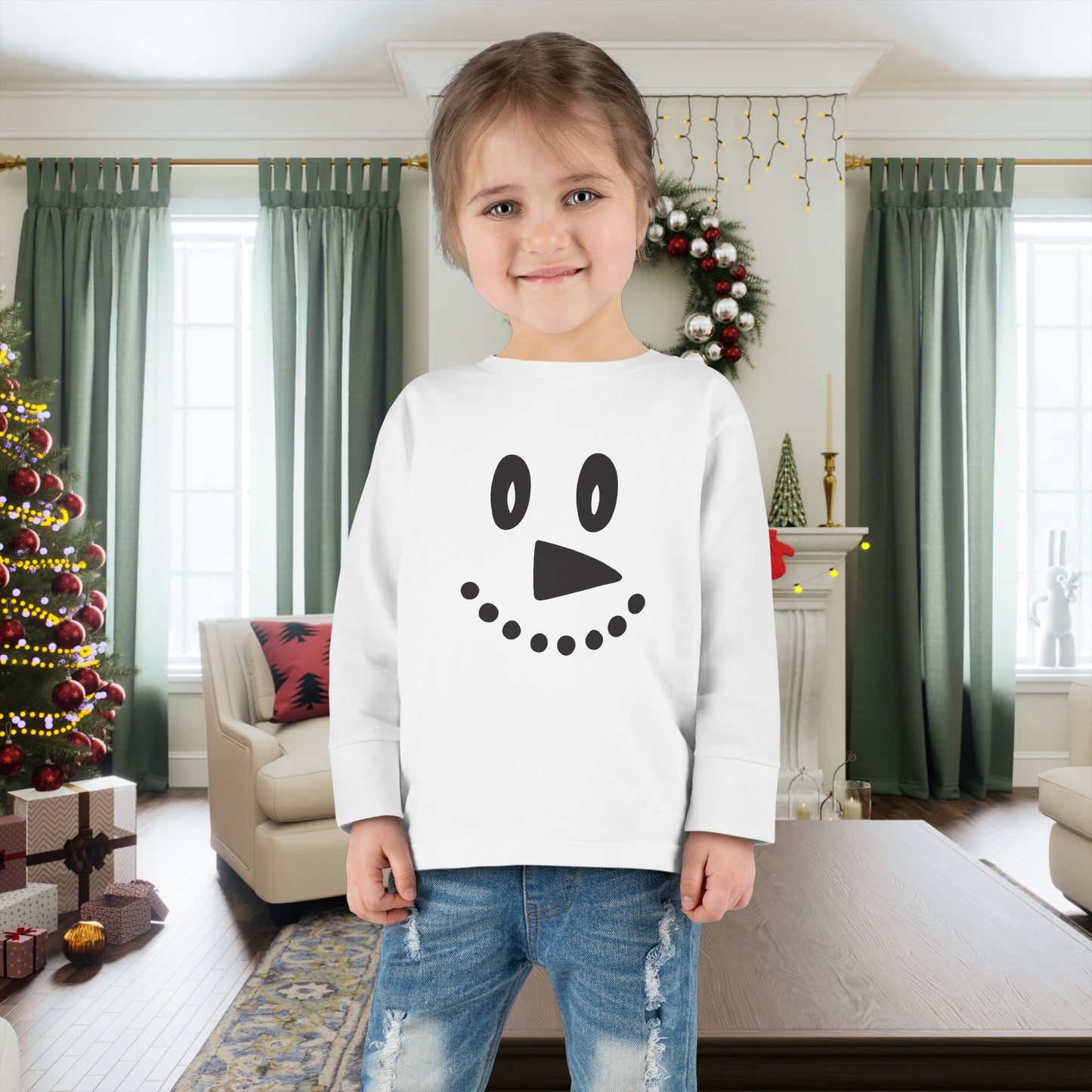 Snowman Face Toddler Long Sleeve Tee