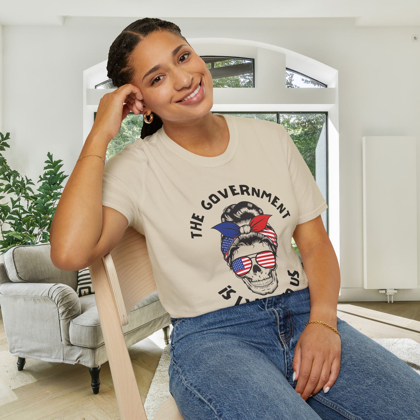 The Government is Lying To Us Female Skull/Glasses Adult T-shirt
