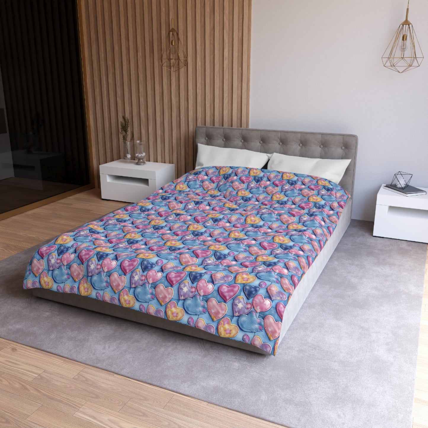 Color Pop Stitched Hearts Microfiber Duvet Cover