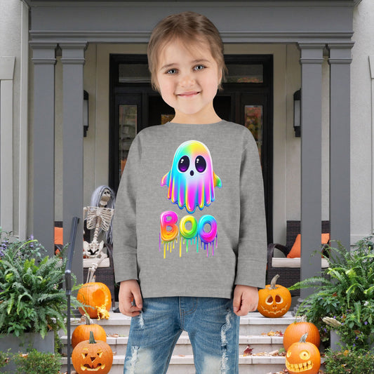 Neon Ghostly Boo Toddler Long Sleeve Tee