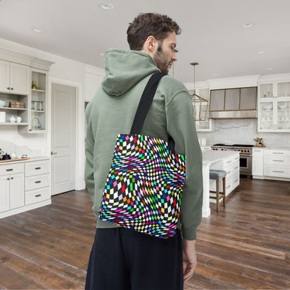 Warped Colorful Checkered Canvas Tote Bag
