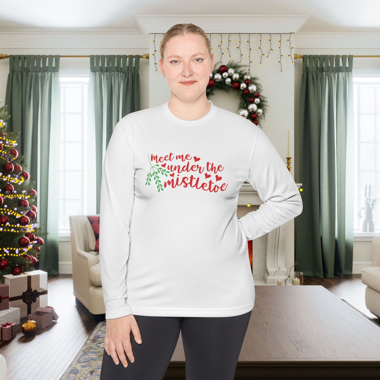 Meet Me Under The Mistletoe Adult Long Sleeve Tee