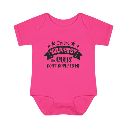 I'm The Youngest The Rules Don't Apply To Me Infant Baby Rib Bodysuit
