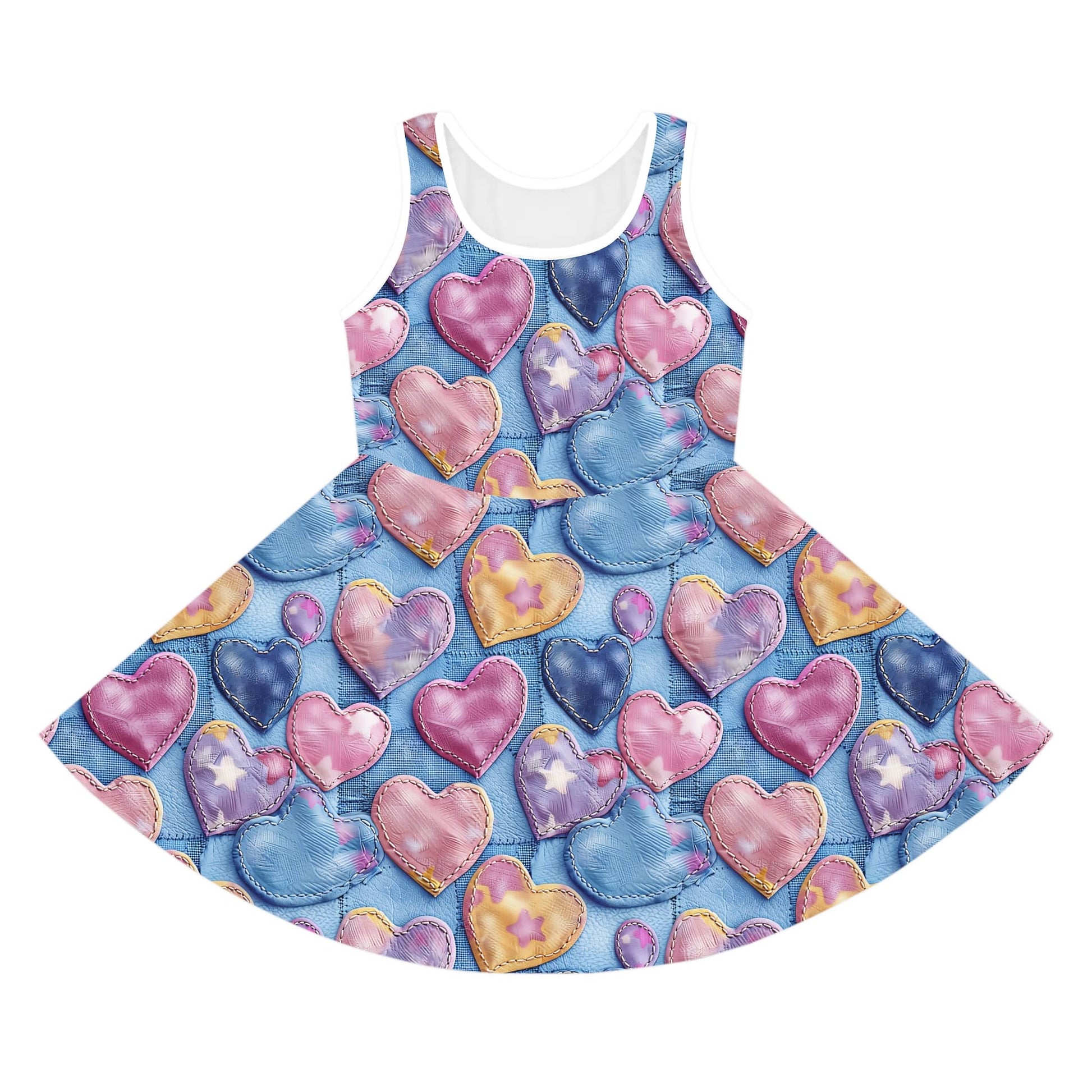 Color Pop Stitched Hearts Girls' Sleeveless Sundress